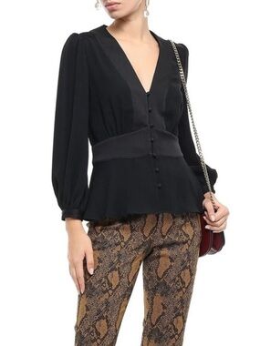 JOIE Monisha Black Shawl Collar Peplum Blouse Sz M